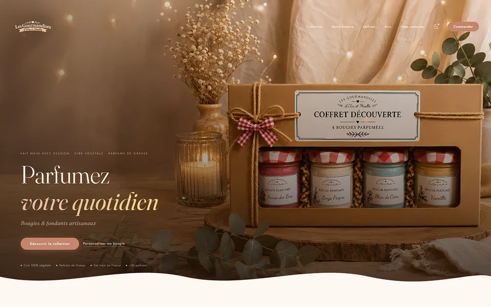 Bougies, création de site e-commerce pour Les Gourmandises
