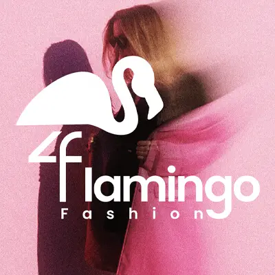 Logo rose Flamingo Fashion, identité visuelle d'une marque de vêtements féminins, déclinaison 1 sur 5