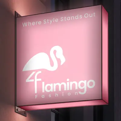 Logo rose Flamingo Fashion, identité visuelle d'une marque de vêtements féminins, déclinaison 5 sur 5